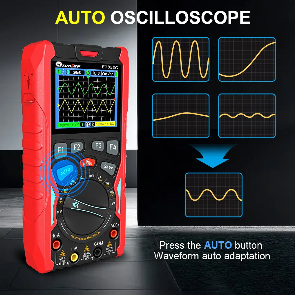 TOOLTOP ET853C 70Mhz 2CH راسم الذبذبات الرقمي المحمول 20000 التهم مولد إشارة رقمي متعدد 3in1 أدوات إصلاح السيارات #5