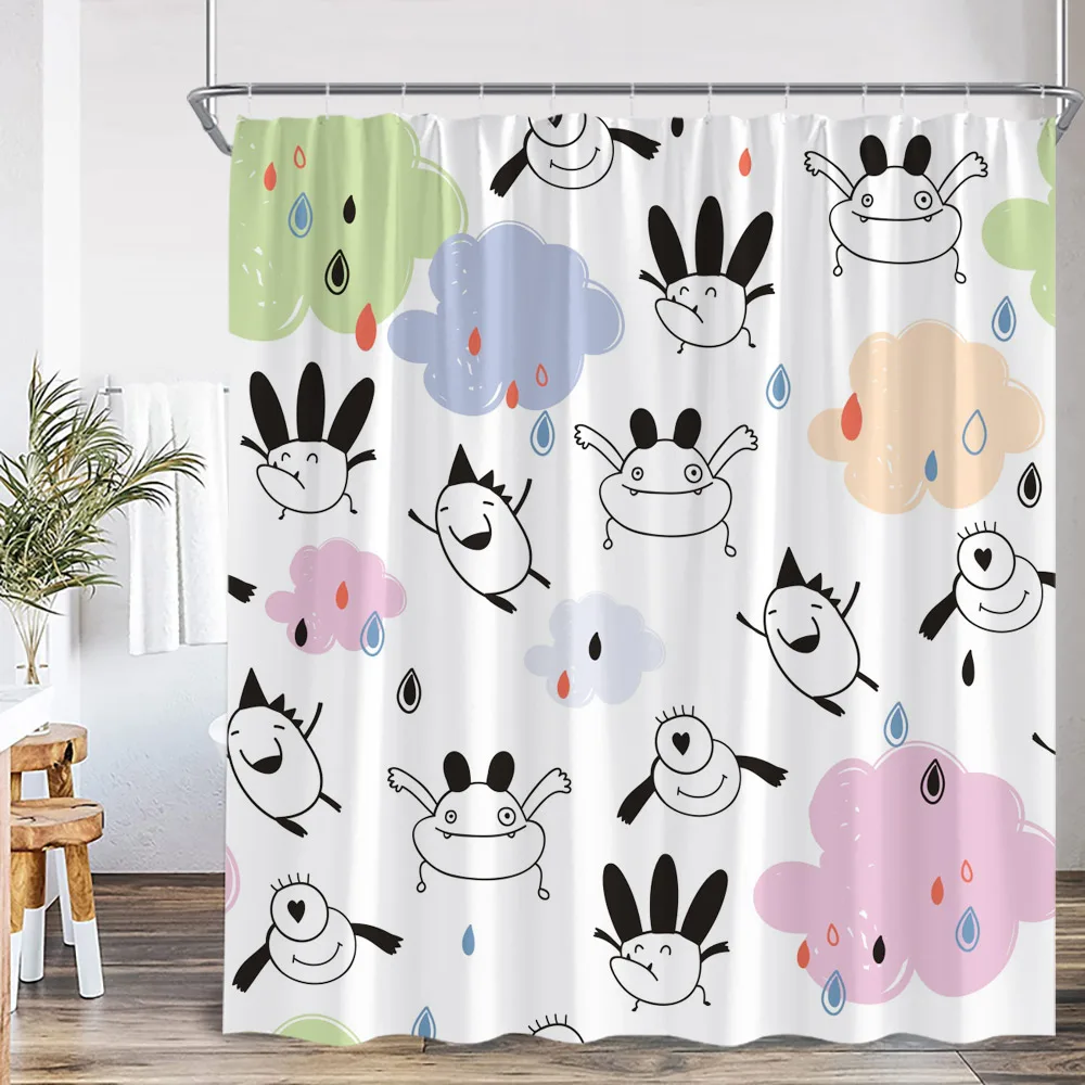 Cartoon Pattern Shower Curtains Cute Animals Sheep Dinosaur Dog Hearts Pattern Bath Decor Cartoon Kids Children Bathroom Curtain