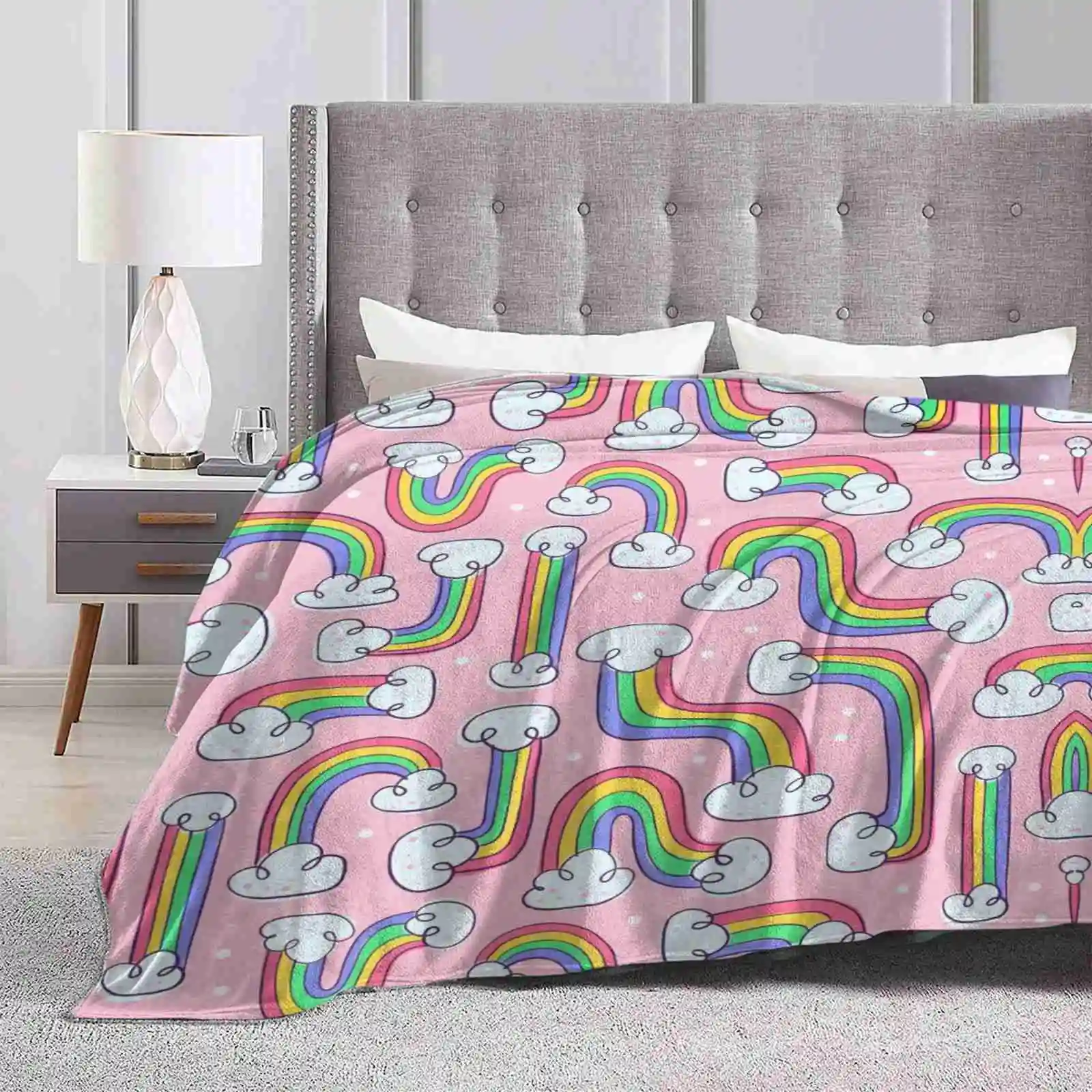 Curvy Rainbows New Selling Custom Print Flannel Soft Blanket Pride Rainbows Pattern Repeat Creative Cute Kids Adults Red Yellow