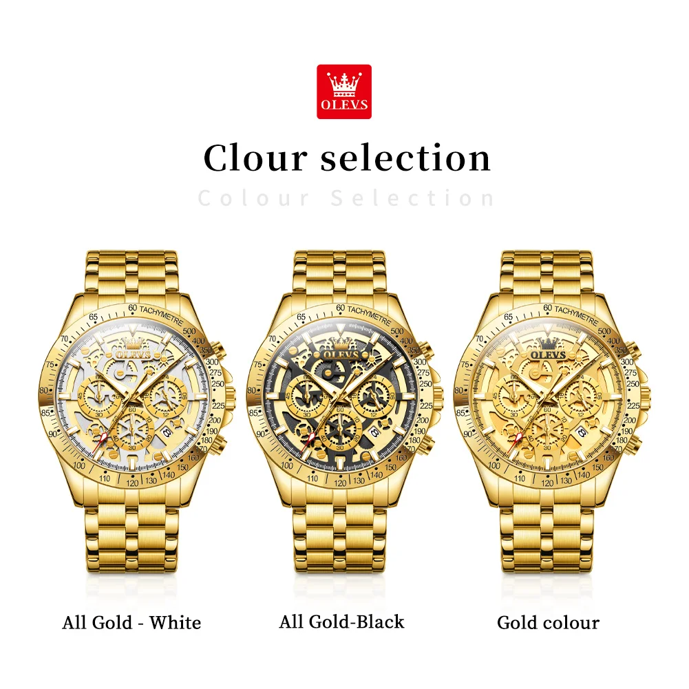OLEVS 9913 ساعة رجالي جديدة ساعة كوارتز أصلية مقاوم للماء ساعات مضيئة للرجال متعددة الوظائف كرونوغراف هدايا رجالي Reloj