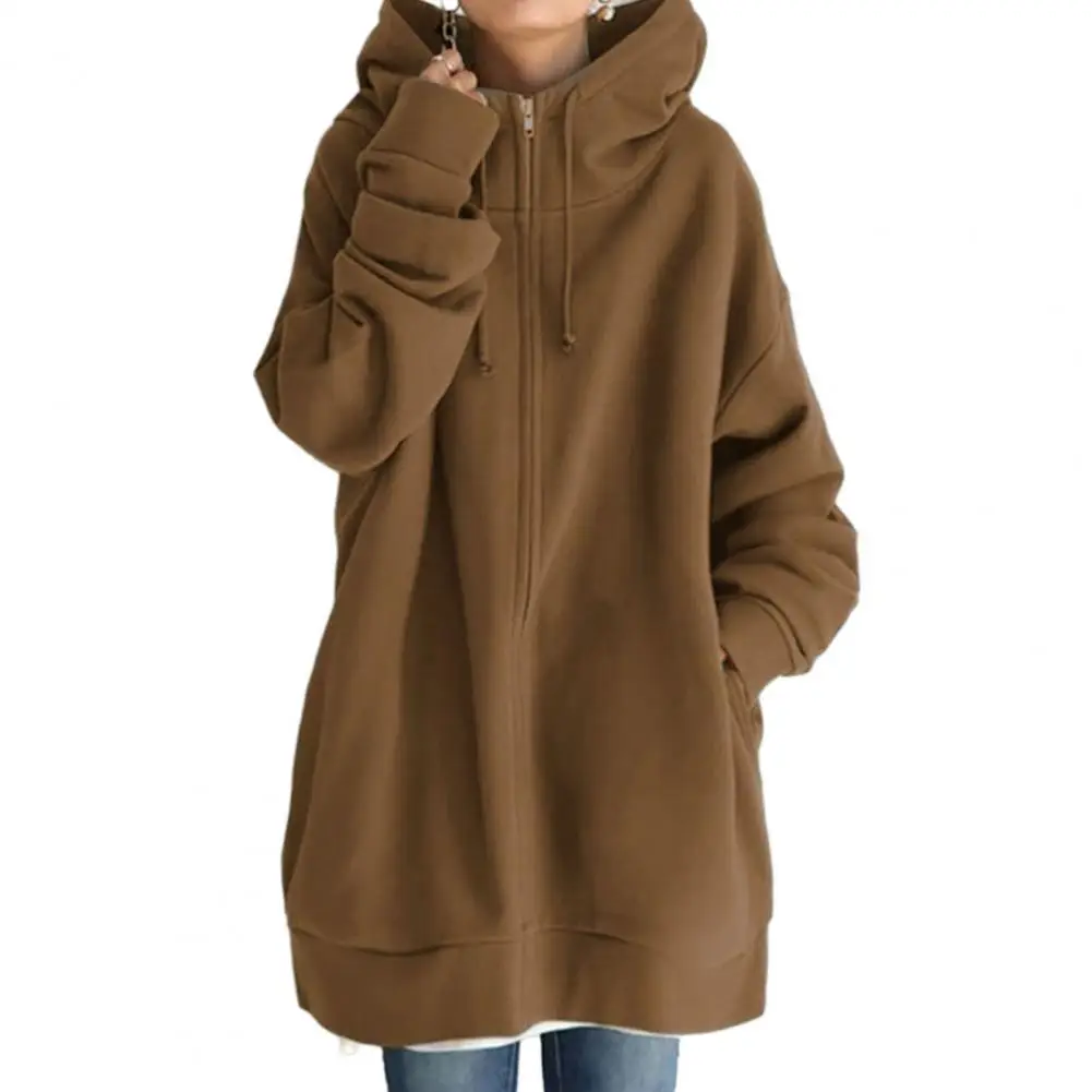 Overs ize Frauen Sweatshirts Hoodies Winter Reiß verschluss lange Tasche Jacken Mantel Hoody Damen Kapuze Streetwear Harajuku Fleece Outwear