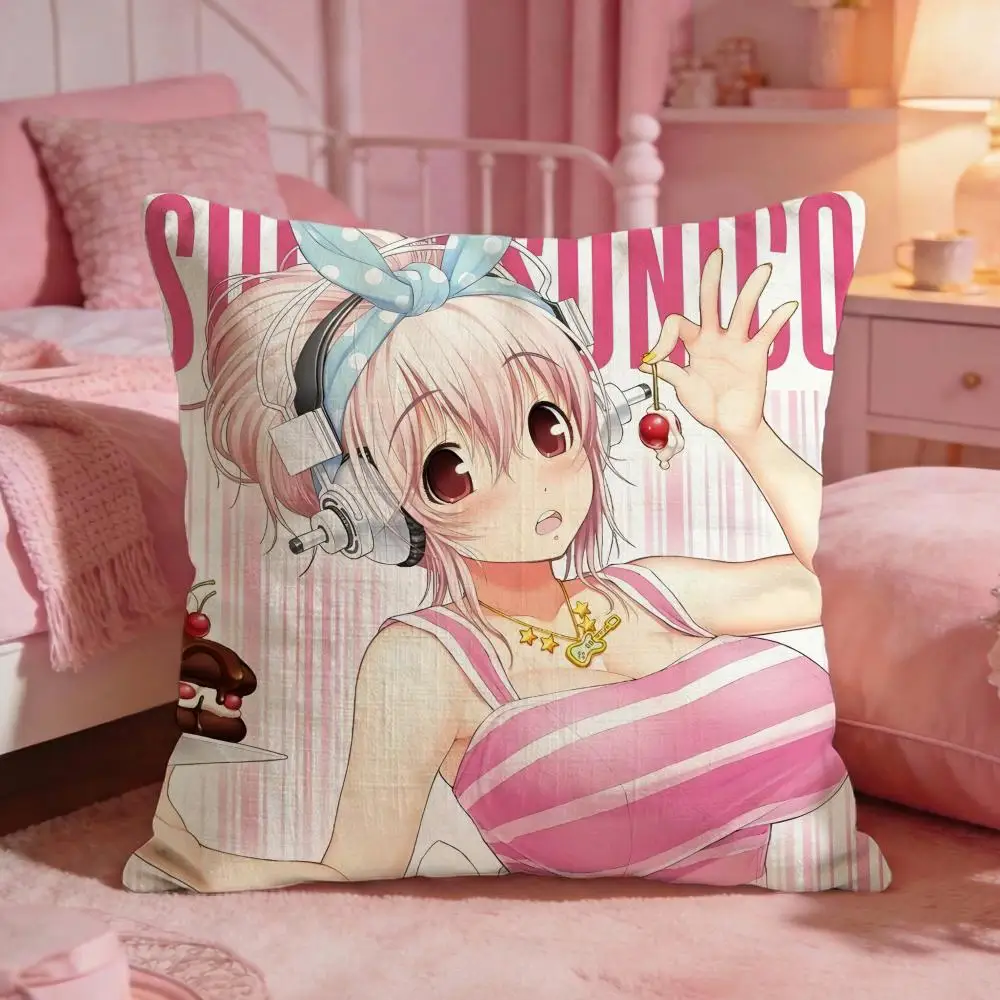 Cute S-SUPER SONICO Cushion Cover Premium Comfort Reversible Pillow Cover - Two in One Design for Any Room & Car Interior