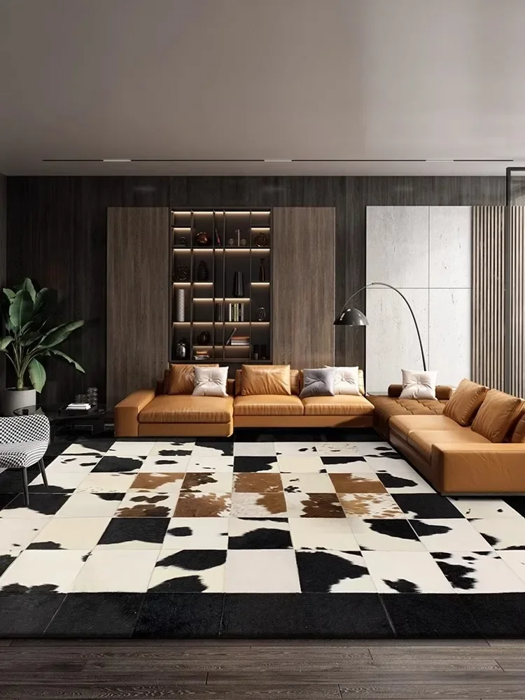 

American Genuine Real Cowhide Carpet Natural Cow Hide Fur Handmade Rug for Bedroom Decor Customize Black White Plaid Floor Mat