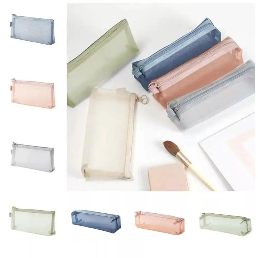 New Large Capacity Mesh Cosmetic Bag Mesh Transparent Coin Purse Multifunctional Portable Makeup Case