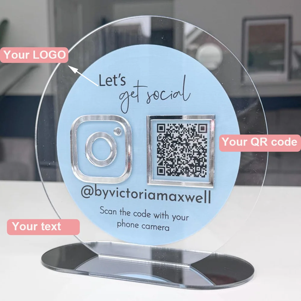 علامة رمز الاستجابة السريعة للوسائط الاجتماعية للأعمال من كريليك قابلة للتخصيص مع علامة Instagram القابلة للمسح الضوئي لصالون تسويق الأعمال MUA