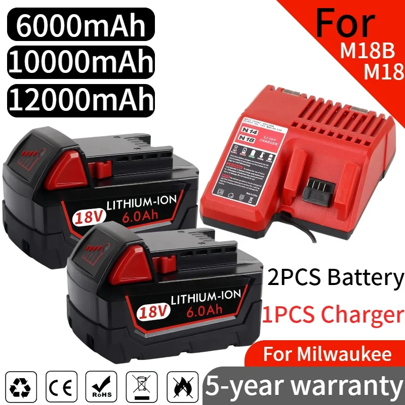 

18V Battery For Milwaukee 18V XC Li-IonM18B5 48-11-1860 48-11-184048-11-1850 48-11-1830 48-11-1820 Replacement Batteries✅