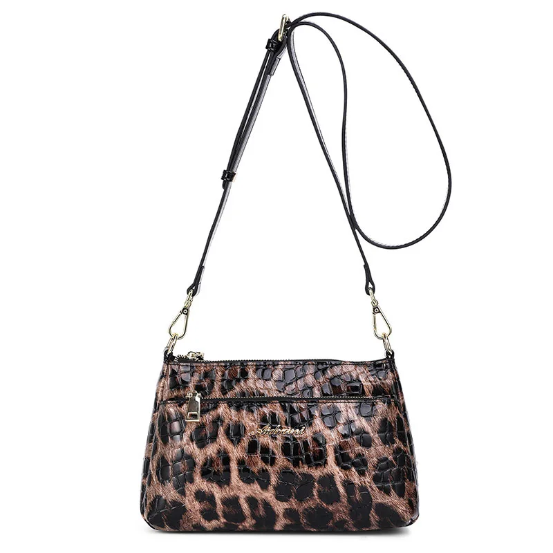 Aidrani  New leopard print women\'s single shoulder crossbody bag, made of cowhide material, square,