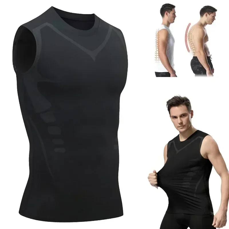 GFOUK Ionic Shaping Vest Men's Sports Skin-tight Vests Fast Dry Breathable Slim Sleeveless Elastic Vest Fitness Top Cycling Vest