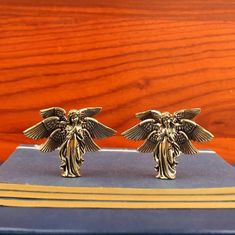 Copper Six Winged Angel Love Cupid Statue Small Ornaments: Brass Figurines Desktop Decorations Home Decor