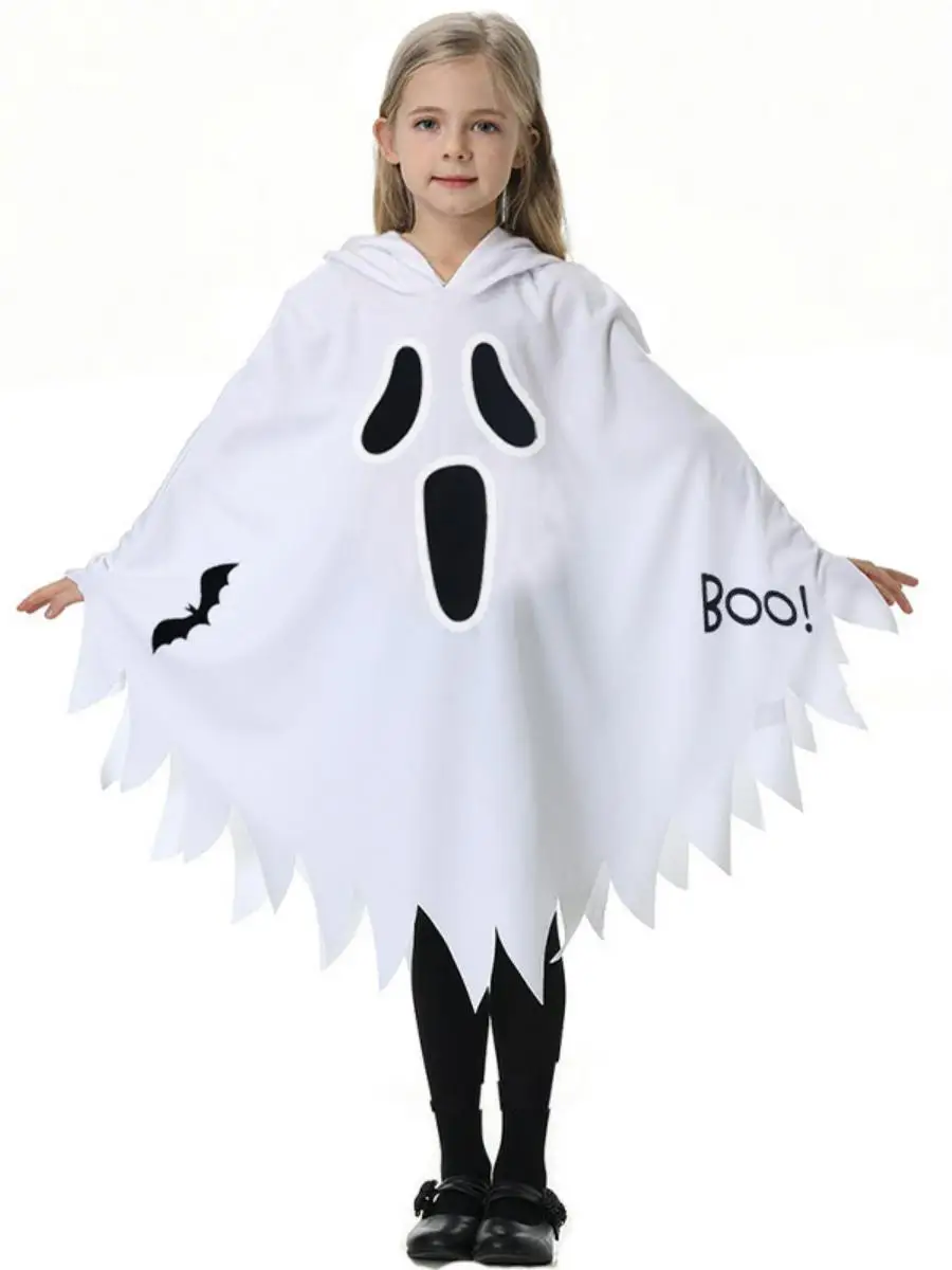أزياء الهالوين للأطفال المتوهجة باللون الأبيض Screng Ghost Face Skeleton Ghost Robe Par Dr up Cloak Dance Suit