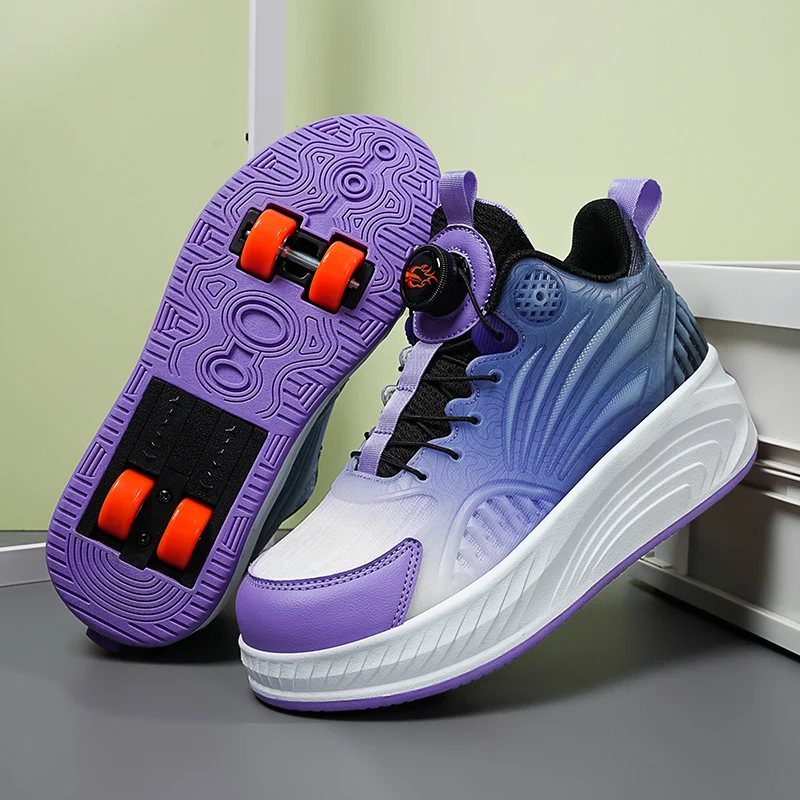 Boys Girls Roller Shoes With 4 Wheels High Quality Flashing Youth  LED Lights Deformation Parkour Semi Professional Skate Shoes view 2