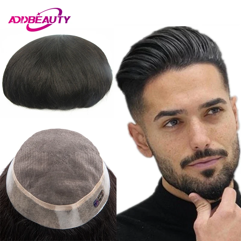 

Men's Capillary Prothesis Fine Mono Indian Human Hair System Unit Mono PU Men Toupee Human Hair Wigs Invisible Hairline Natural