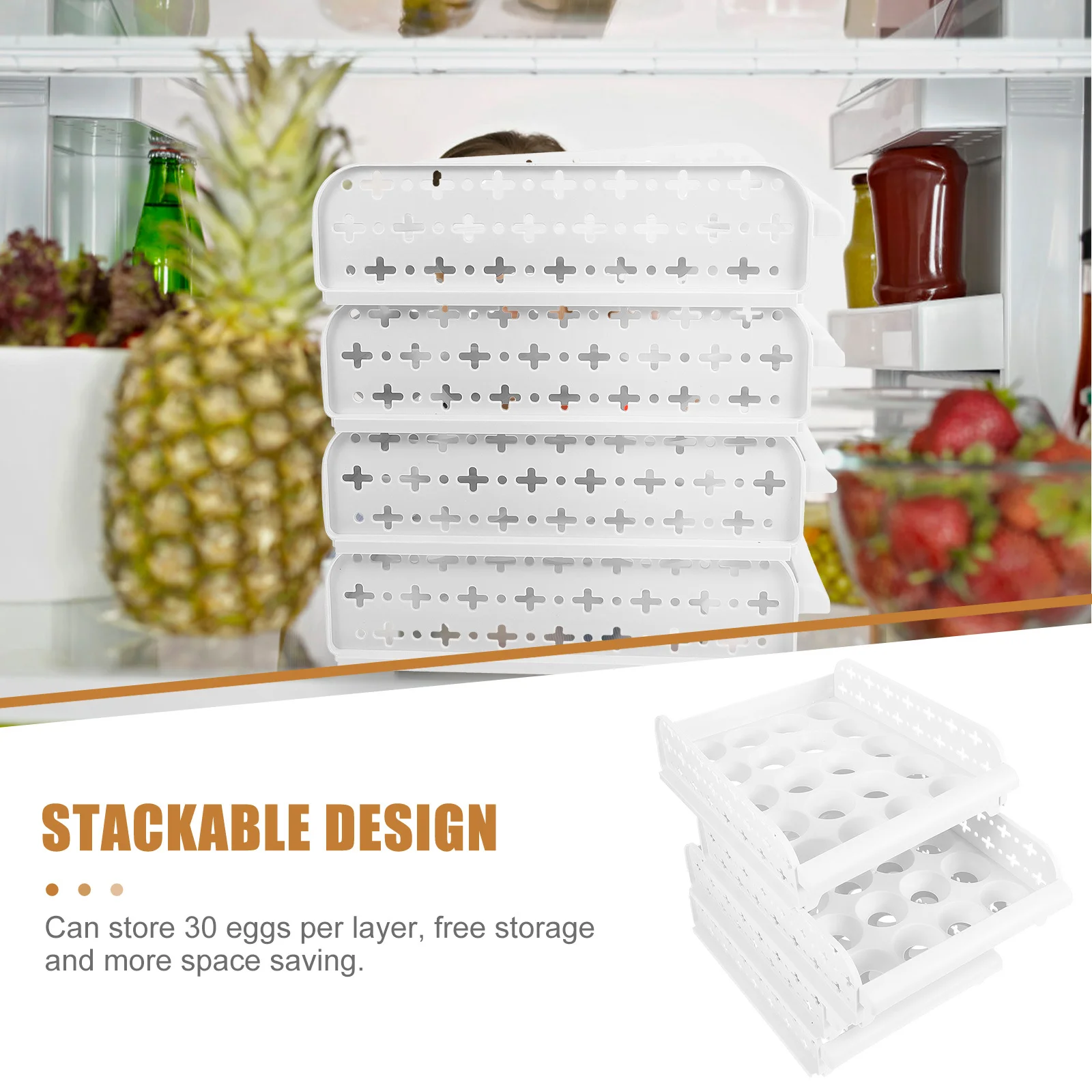 

Штабелируемый 4-х уровневый контейнер для яиц, 30 отделений на слою, пищевой безопасный пластиковый ящик для яиц для холодильника, белый цвет для хранения яиц