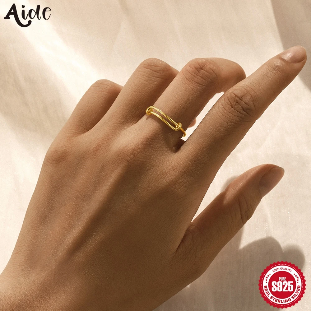 Aide 925 Sterling Silver INS Design Adjustable Finger Rings For Women Opening Golden Color Female Rings Gifts Fine Jewelry