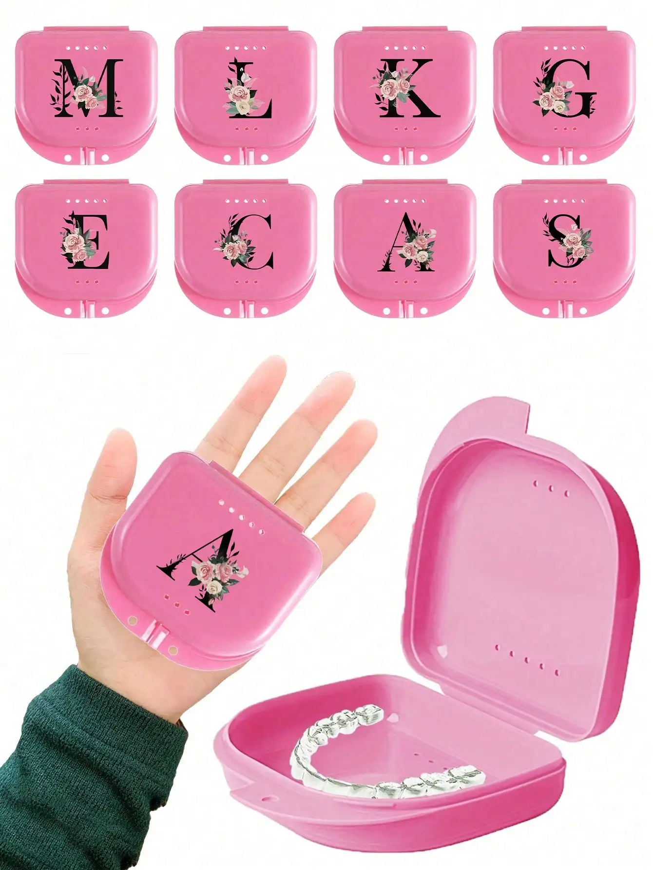 

Letters A-Z Dental Orthodontic Retainer Denture Pink Storage Case Box,Flower Letter Decoration,Mouthguard Container, Denture Case, Ventilated Orthodontic Braces Box, Retainer Box, Dental Storage Box, Denture Placement Box, & Easy To Use,Convenient To Carr