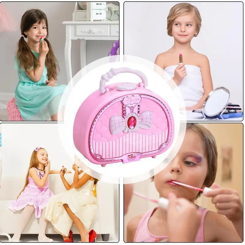 Kids Makeup Kit For Girl Pretend Play Little Girl Washable Make Up Toy Portable Safe Washable Girls Makeup Kit For Christmas