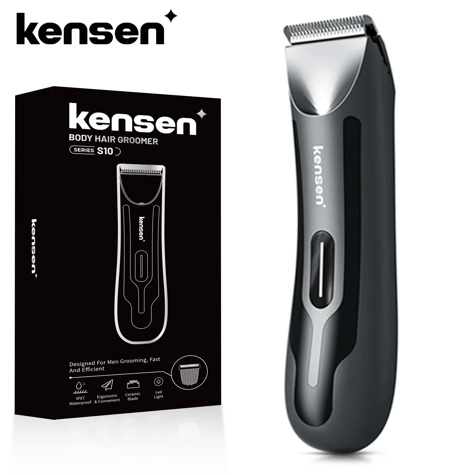 Kensen S10 Electric Groin Hair Trimmer for Men Body Groomer Pubic Waterproof Hair Trimmer Replaceable Ceramic Blade Beard Shaver