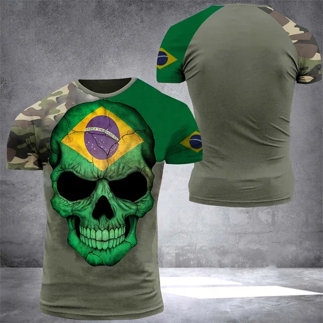 Summer Hot Brazil 3d Printed Men T-shirt Veterans Flag Shirt Summer T-shirt Short-sleeved Fashion Casual Plus-size Tops Clothing