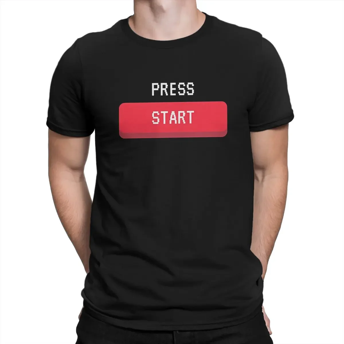 Space Invaders Shooting Video Game Let's play! Press Start Tshirt Homme Men's Clothing Blusas T Shirt For Men