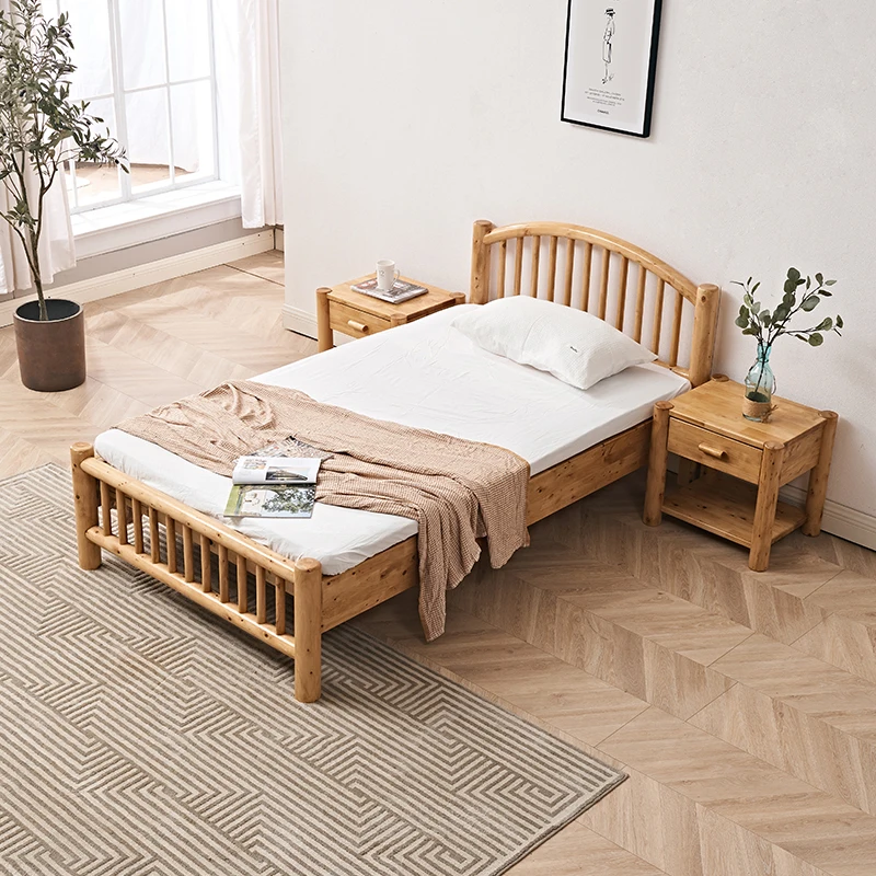 Pure solid wood solid wood bed, simple and original ecological natural wood single child bed, modern cypress 1.2-meter frame bed