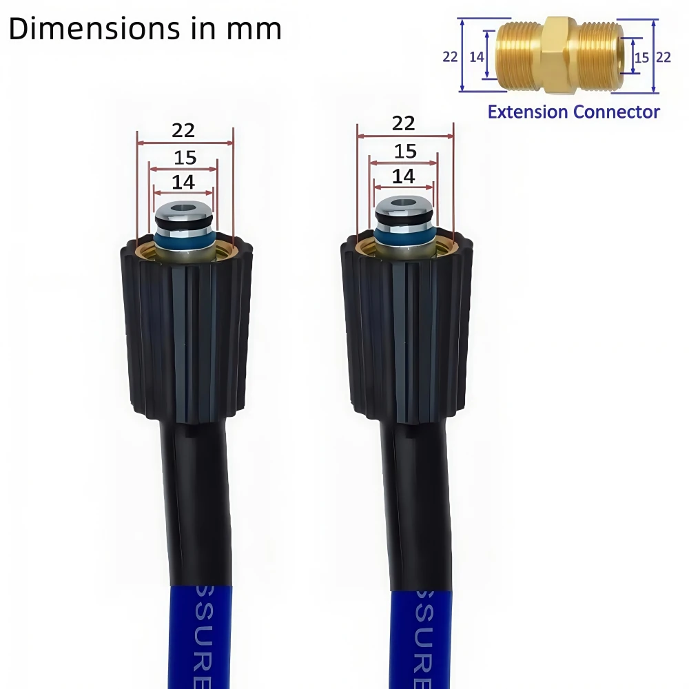 2~30m High Pressure Cleaning Machine Hose 5800 PSI Kink Resistant Hose Car Wash Extension Hose With Brass Adapter M22-pin 14/15