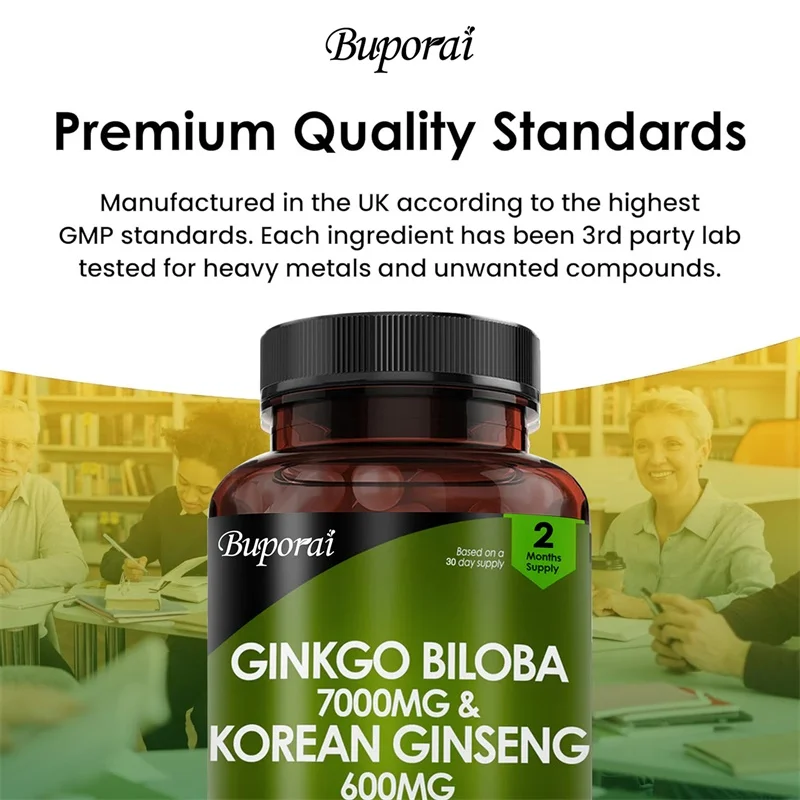 Ginkgo  Biloba and Korean Ginseng - Supports Maximum Strength and Energy, Immune Health Supplement, Vitality, Stamina, Strength