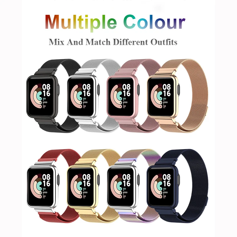 Correa para Xiaomi Redmi Watch 2 Lite 3, banda activa Mi Watch con funda protectora de Metal, parachoques, pulsera de bucle magnético para Redmi