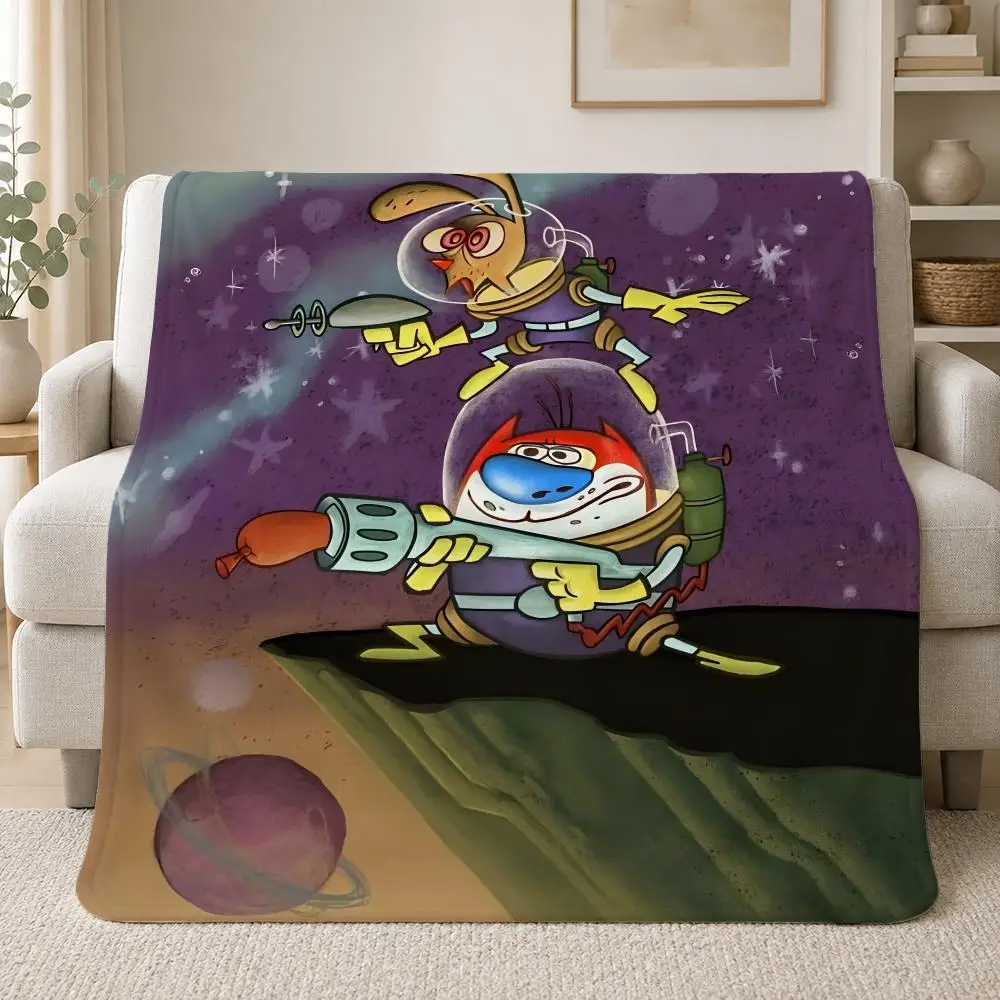 Retro Absurd Comedy Animation The Ren & Stimpy Show Throw Soft Plush Flannel Throw Blanket Sofa Bed Travel Home Decor