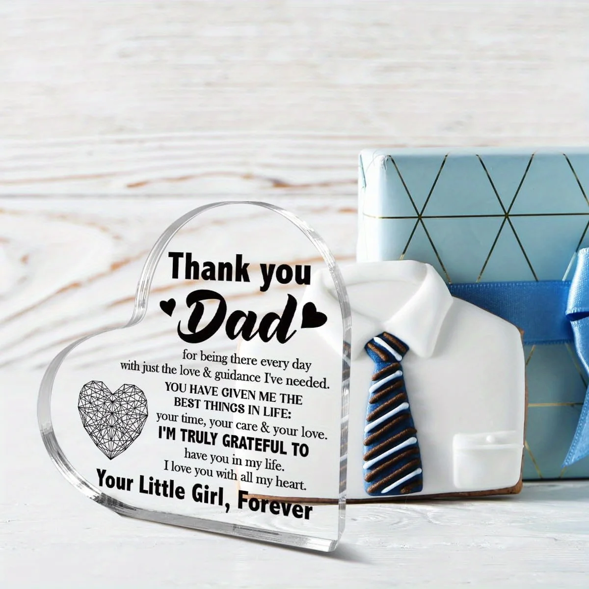 2D Flat for Dad Gifts from Daughter - Heart-Shaped Acrylic Plaque with 'Thank You for Dad' Message, Sentimental Father