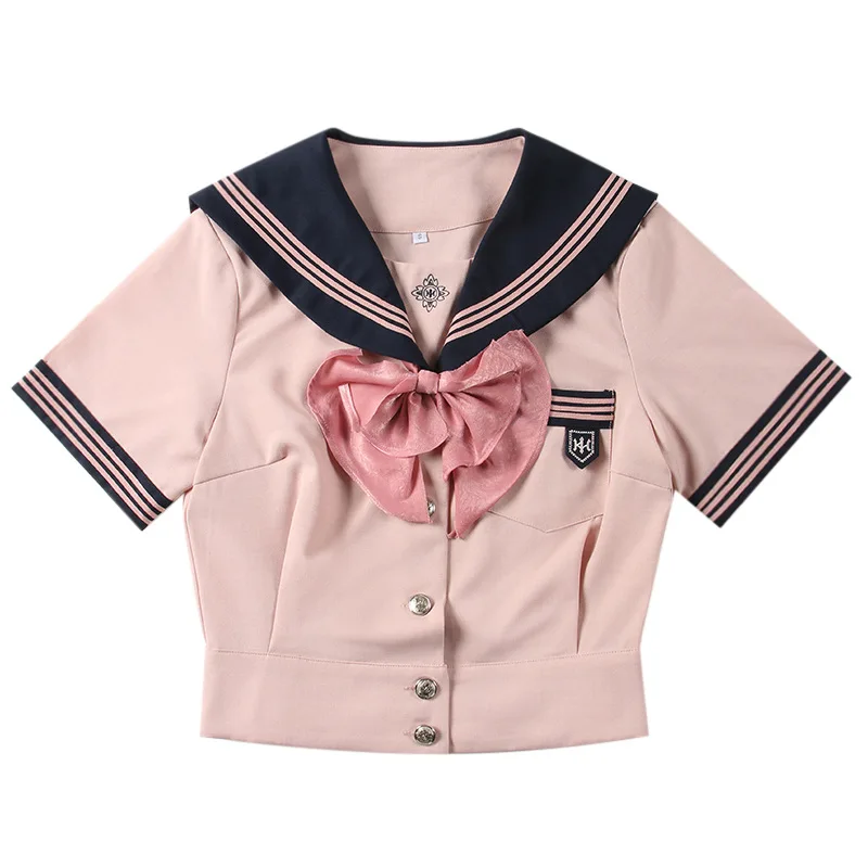 2023 neue Mädchen Film Anime Cosplay Sommers chule Uniform Rock Sommer Taille Seemann JK Uniform rosa Fliege Top und Falten rock