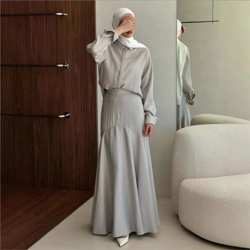 

Fashionable Loose Long Sleeved Shirt Slim Fit Skirt Two-piece Set For Women 2025 Spring Autumn New Solid Color Casual Sets