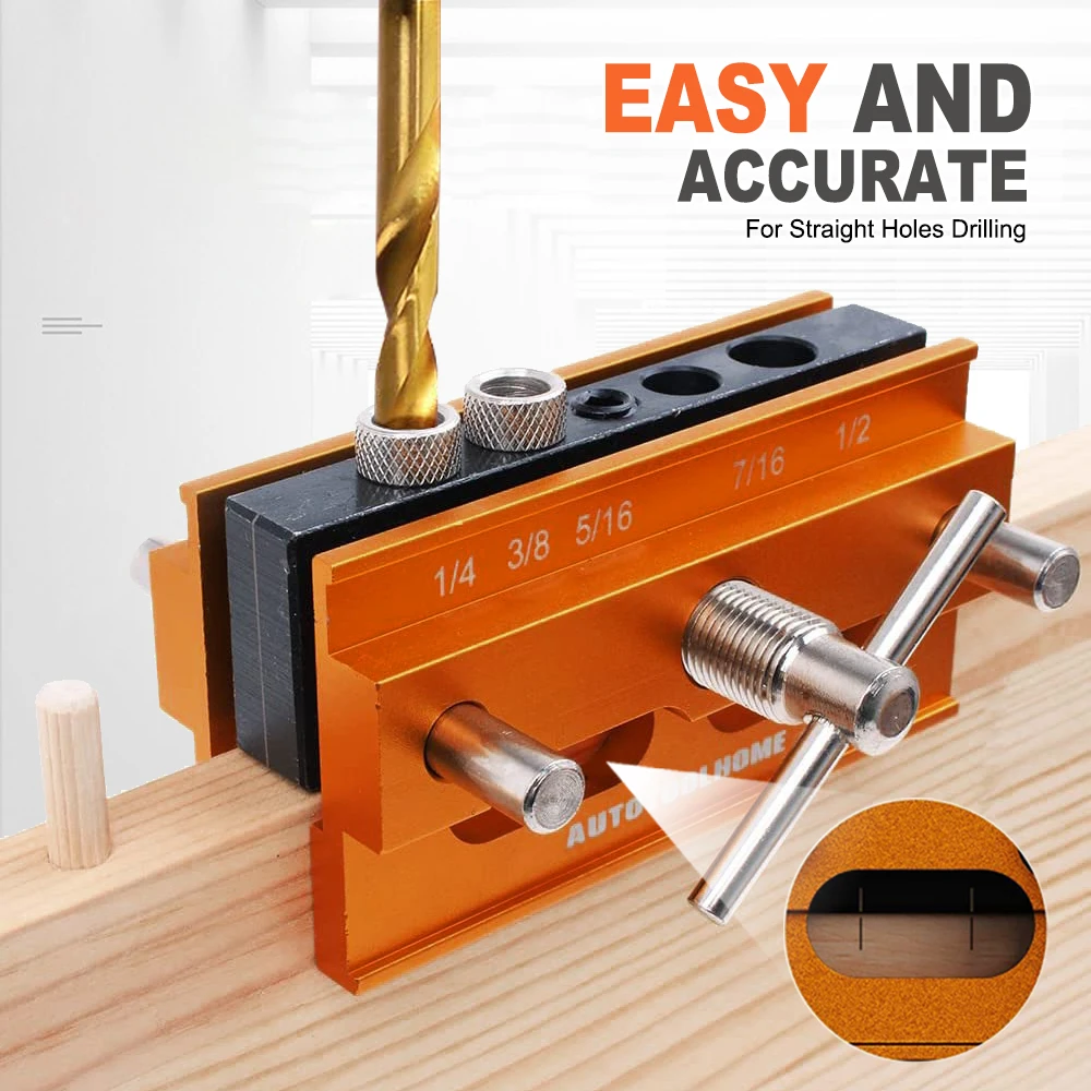 Self-Centering Doweling Jig Kit Vertical Center Puncher Pocket Hole Jig  Drill Guide Woodworking Tools