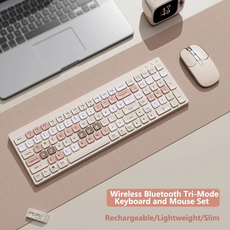 105 Keys Rechargeable Dual Mode Silent Wireless 2.4G+Bluetooth Keyboard and Mouse Set Gaming Mouse Combo Kit For PC Home Office