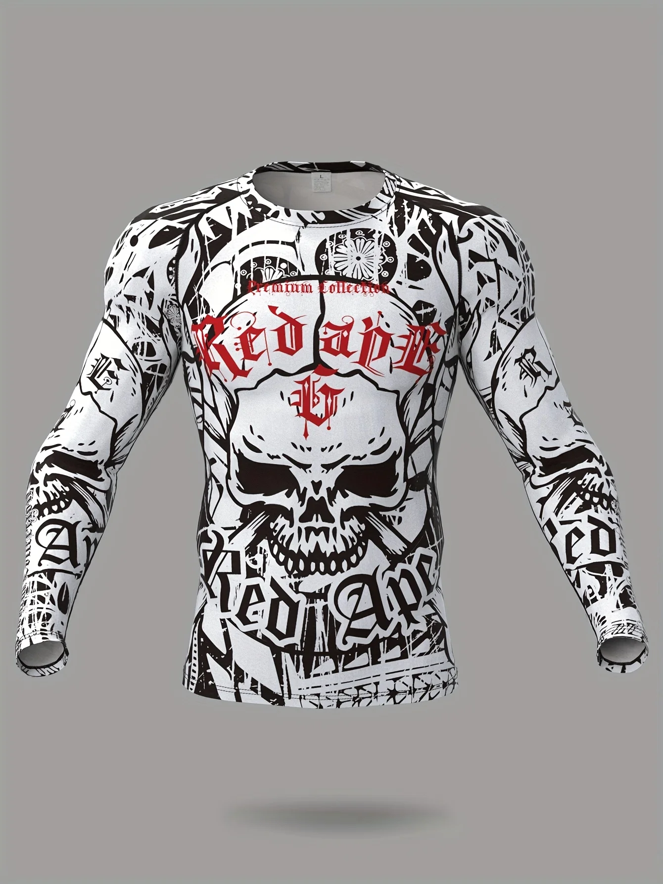 

Men's Casual Graphic Print Long Sleeve T-Shirt - Bold Red & Black Contrast Design, Mid-Stretch Fabric,Young Adults