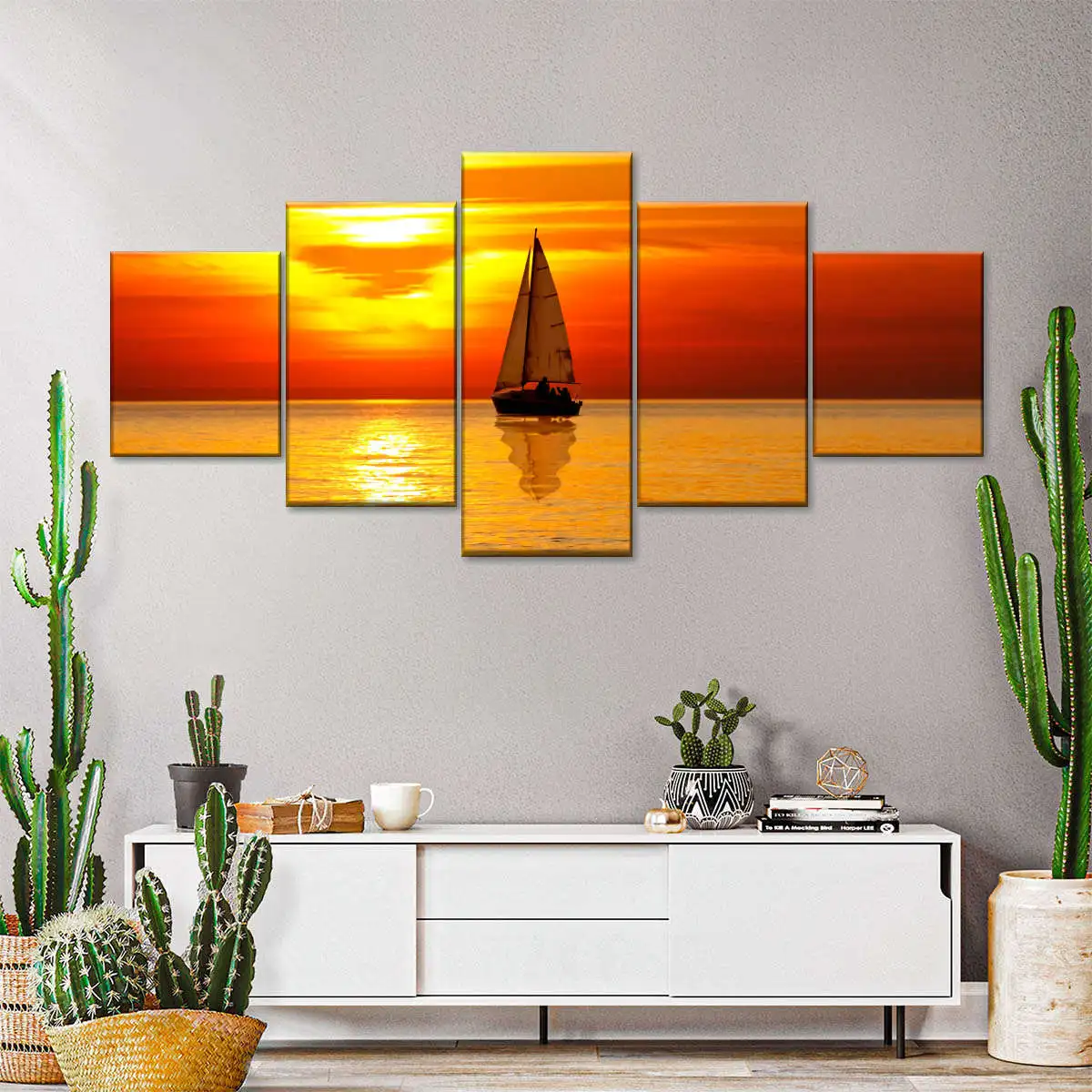 5 панелей Boracay закат лодки парусные стены Искусство Холст Живопись Пейзаж морской пейзаж плакаты принты для гостиной Декор Куадрос