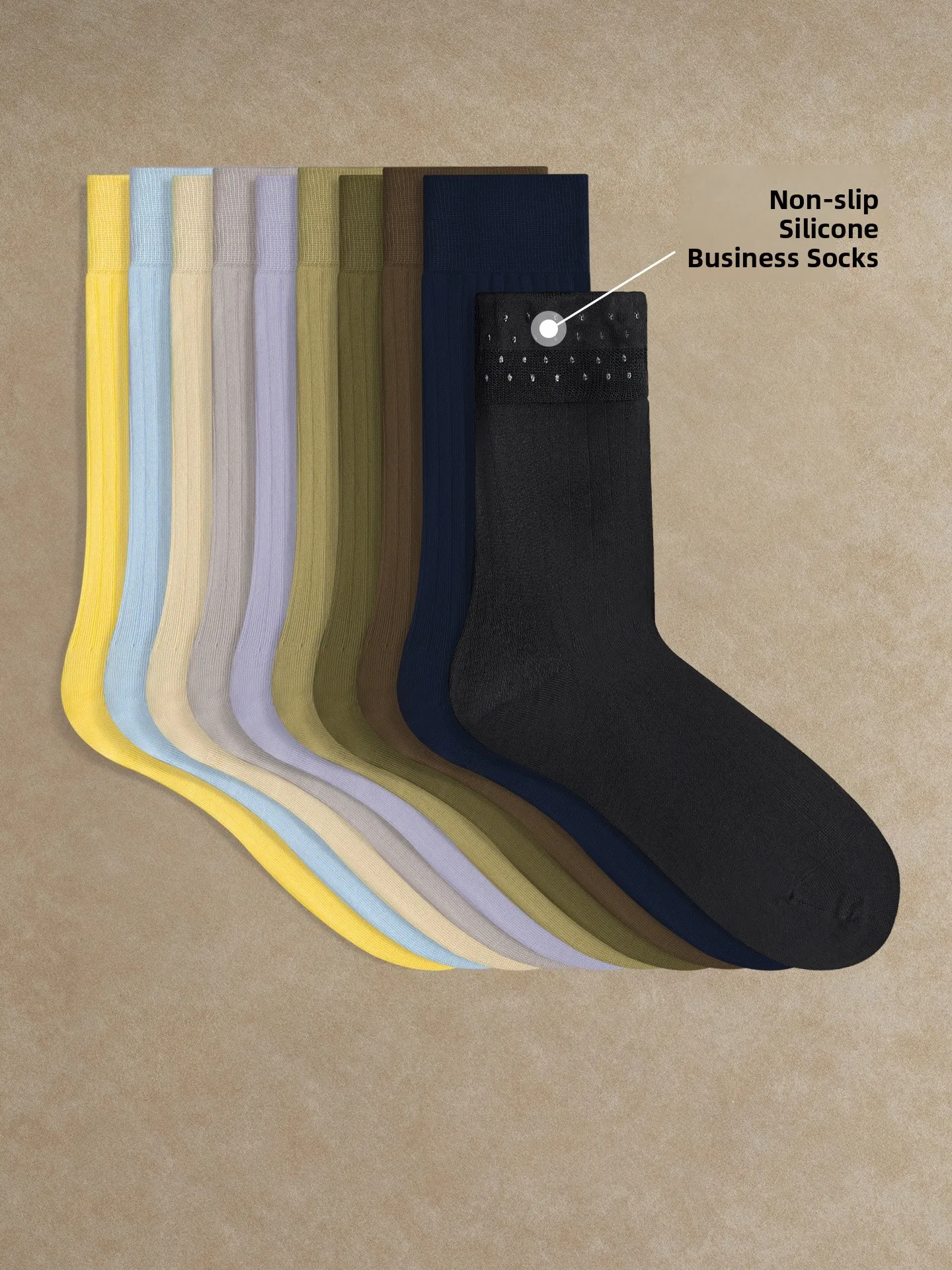 

CULTUM Men's Business Mid-Calf Socks Pure Color Stripe High Density Silk Cotton Moisture Wicking Anti-Slip Silicon Dots