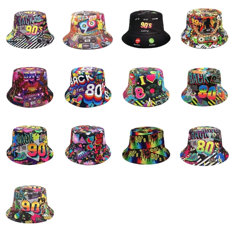 Reversible Fishing Hat for Adult Packable Nostalgic Fisherman Hat for Dance Popular Summer Outdoor Activity Bucket Drop Shipping