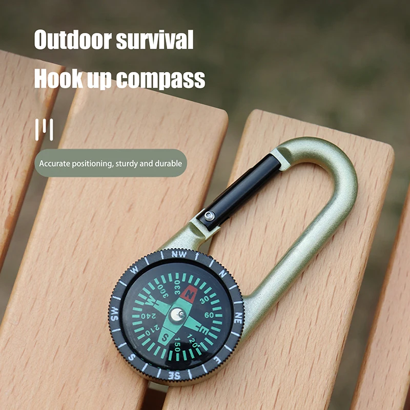 1PC Metal Outdoor Key Buckle Compass Double-sided Mountaineering Camping Compass Multifunctional Thermometer North Needle Buckle