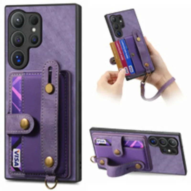 

Чехол для телефона с ремешком на запястье для Samsung Galaxy S24 Plus S23 FE S25 S22 Ultra A06 A16 A36 A05 A15 A25 A35 A55, чехол-держатель для карт-кошелька