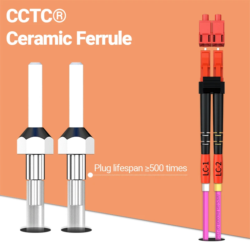 AMPCOM OM4 LC ถึง LC UPC สายแพทช์ไฟเบอร์ออปติก Multimode Duplex MMF 50/125μm 40Gbps Bend Insensitive 2.0 มม. สายไฟเบอร์ออปติก