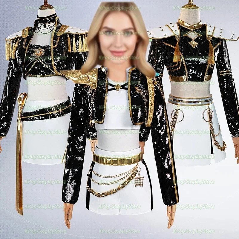 

Movie Rumi Zoey Mira KPop Demon Hunters Cosplay Costume Wig Women Black Golden Suit Halloween Party Role Playing Outfit