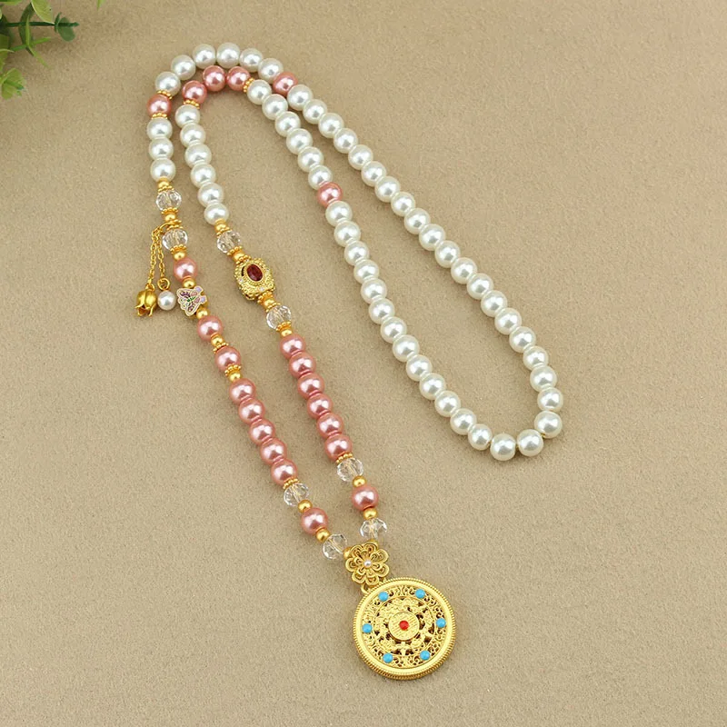 DIY accessories Wufu round brand pendant imitation pearl necklace women's new Chinese style long sweater chain antique cheongsam