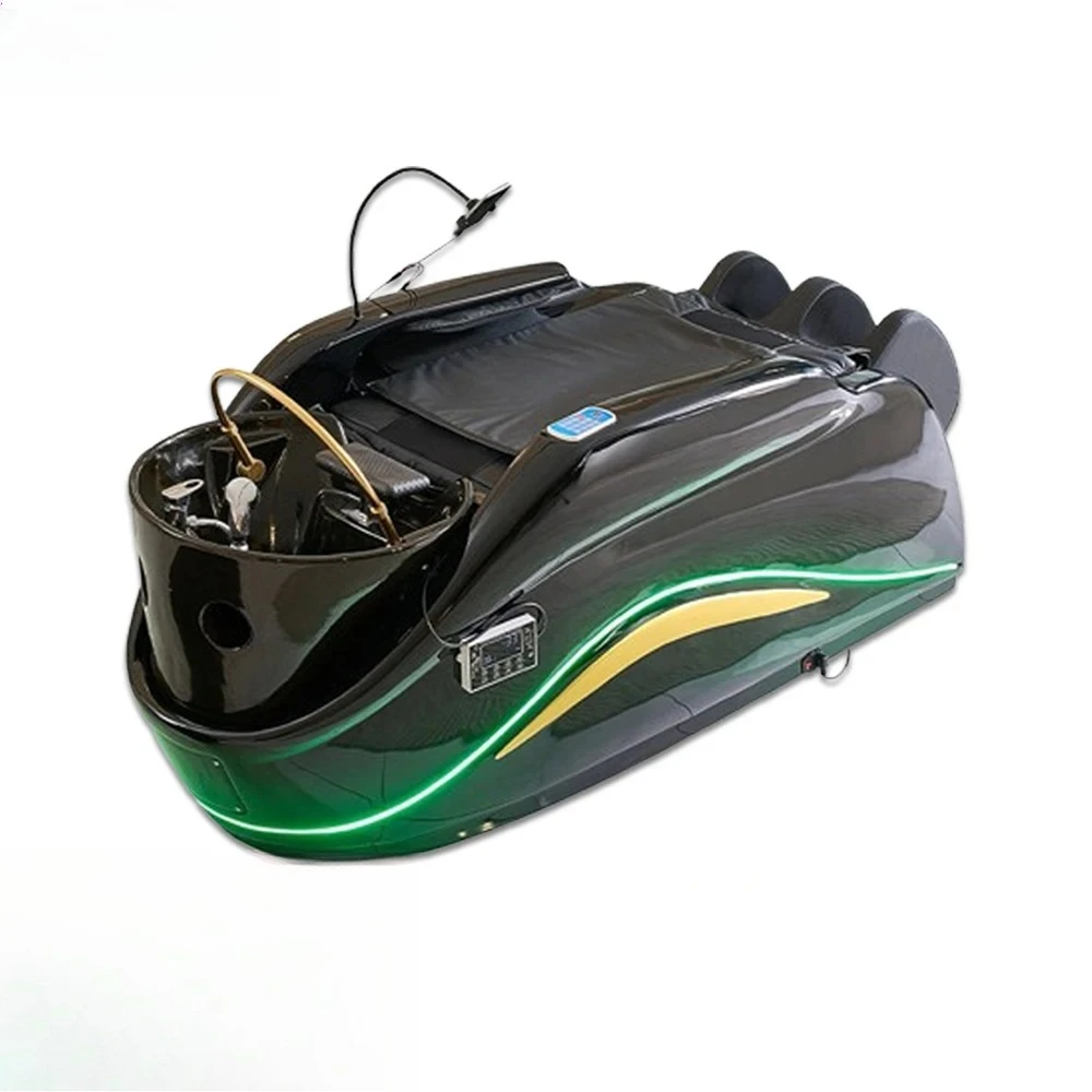

Salon Shampoo Bed Electric Massage Table Black Modern Head Spa Equipment with Back Heating Massage,Cell Phone Holder,Water Cycle