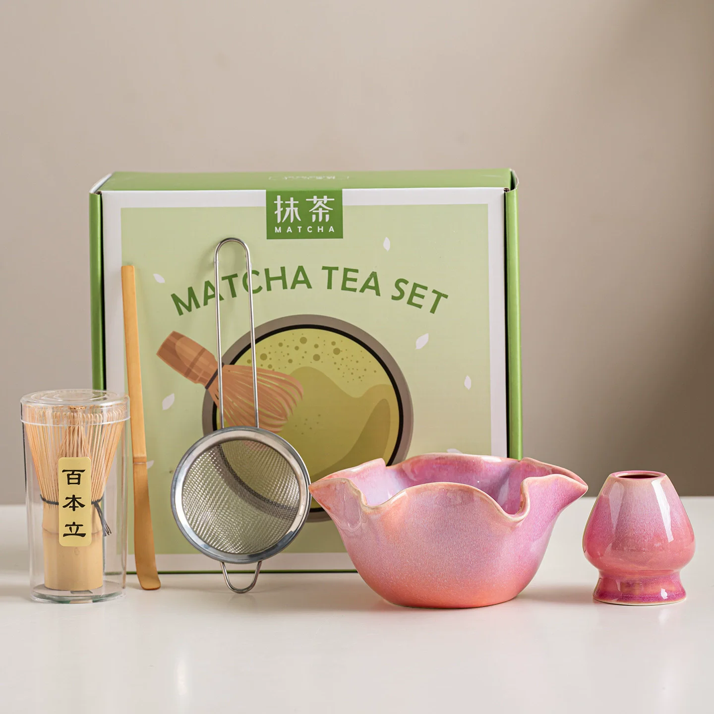 5pcs Japanese Ceramic Flower Shaped Matcha Set Matcha Bowl Perfect Matcha Starter Kit for Matcha Lovers