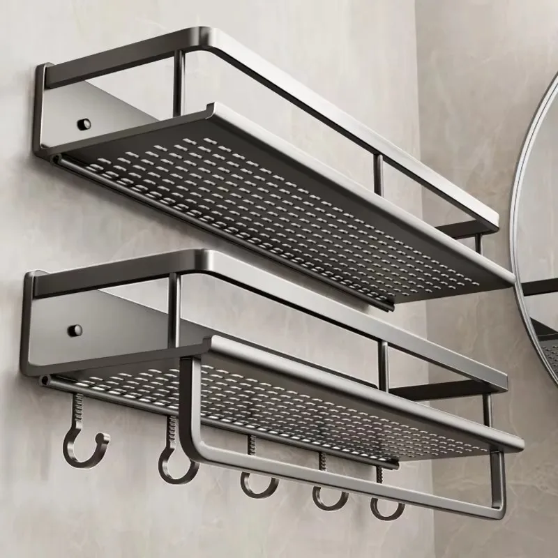 Aluminum punch-free bathroom rack toilet shelf toilet space aluminum no drill hanging rack bathroom organizer hang on the wall