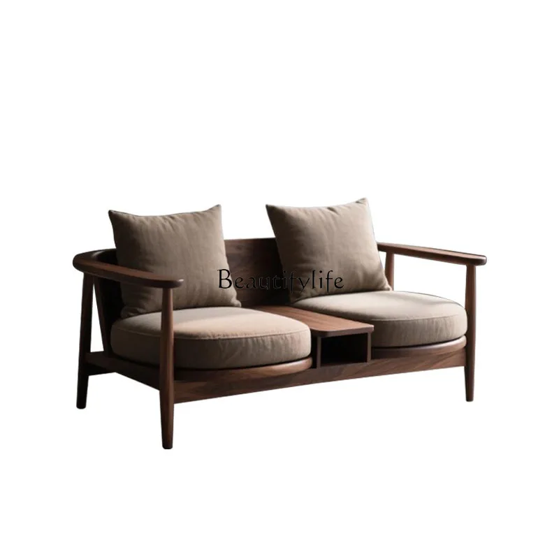 

New Chinese-style North American black walnut Arhat bed, double living room small apartment solid wood sofa