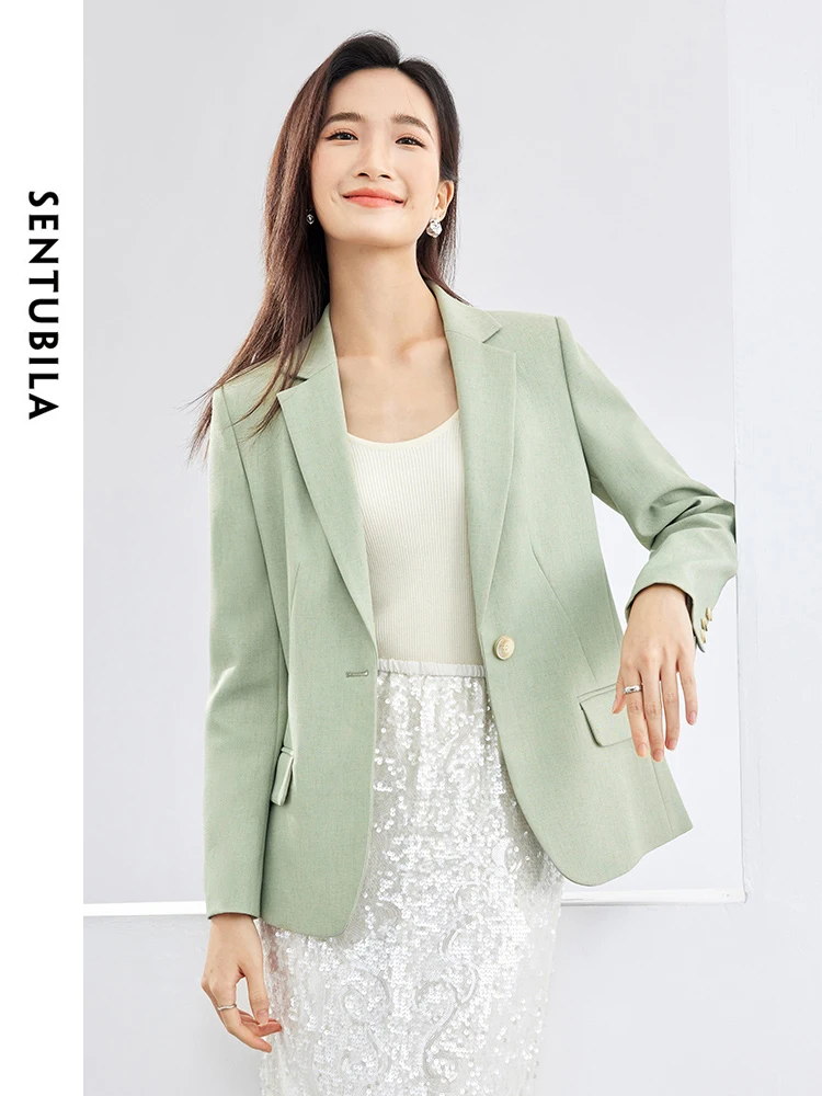 Sentubila negócios comute blazers de linho para as mulheres 2024 primavera outono senhora do escritório workwear terno jaqueta roupas femininas 141x52954