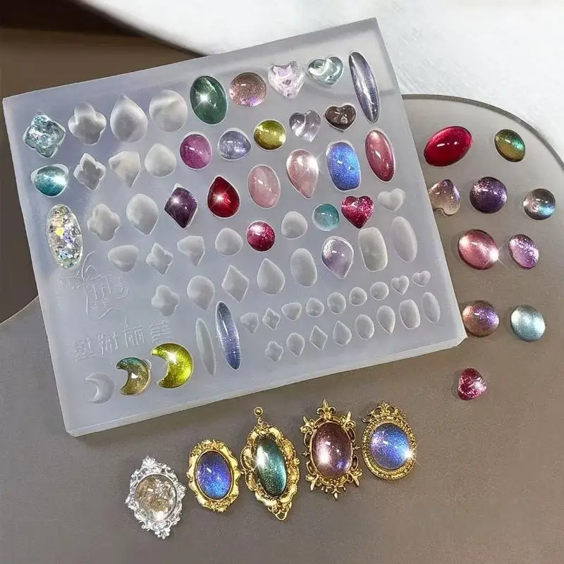 New-1Pcs Retro Picture Frame Gem Baroque Shell Carving 3D Relief Manicure Templates Nail Art Transparent Silicone Nail Mold