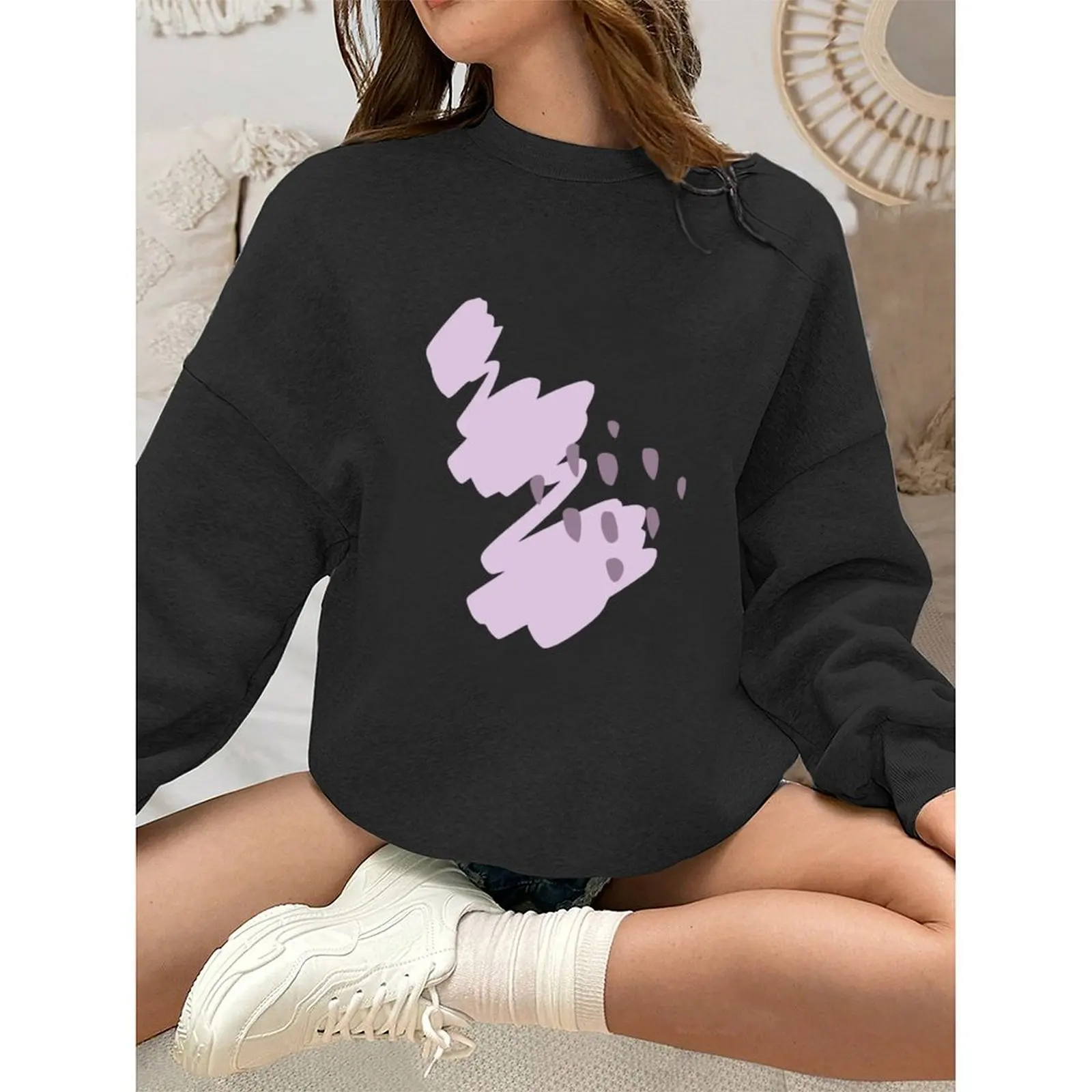 

Women's Sweater Sweatshirts Velvet Winter Casual Spray-painted Print Colorful Long Sleeve Pullovers Autumn Woman Clothes