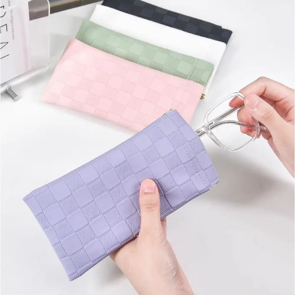 

Sunglasses Pouch PU Leather Glasses Bag Lattice Plaid Self-closing Glasses Storage Bag Glasses Clip Korean Style